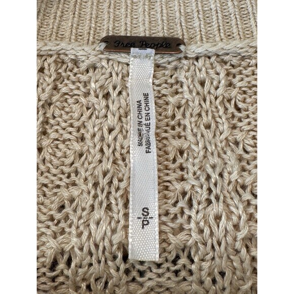 Free People Crazy In Love Linen Blend Knit Sweater Women’s Sz S Beige Ruffles - Picture 4 of 9